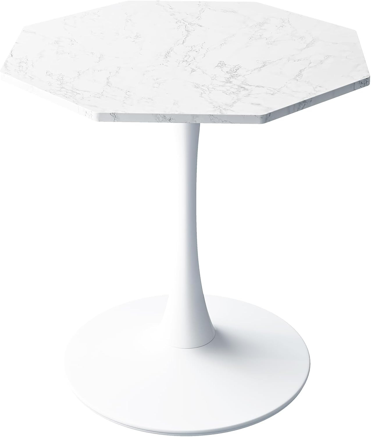 Modern Octagonal Coffee Table with White Marble Top & Metal Base, 31.5