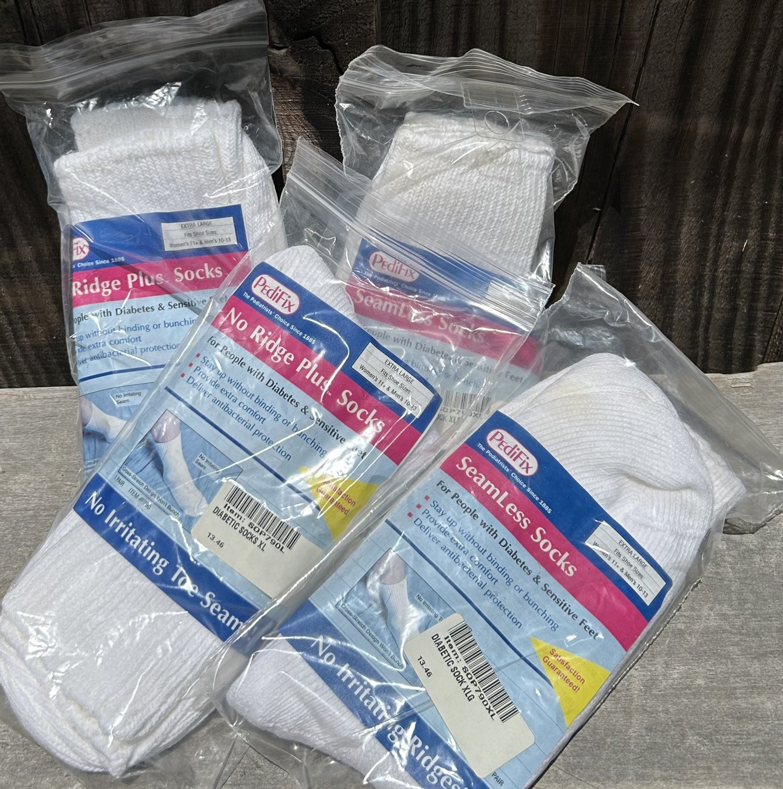 Pedifix SeamLess Socks XL Diabetic & Sensitive Feet 4 Pr NEW Unisex