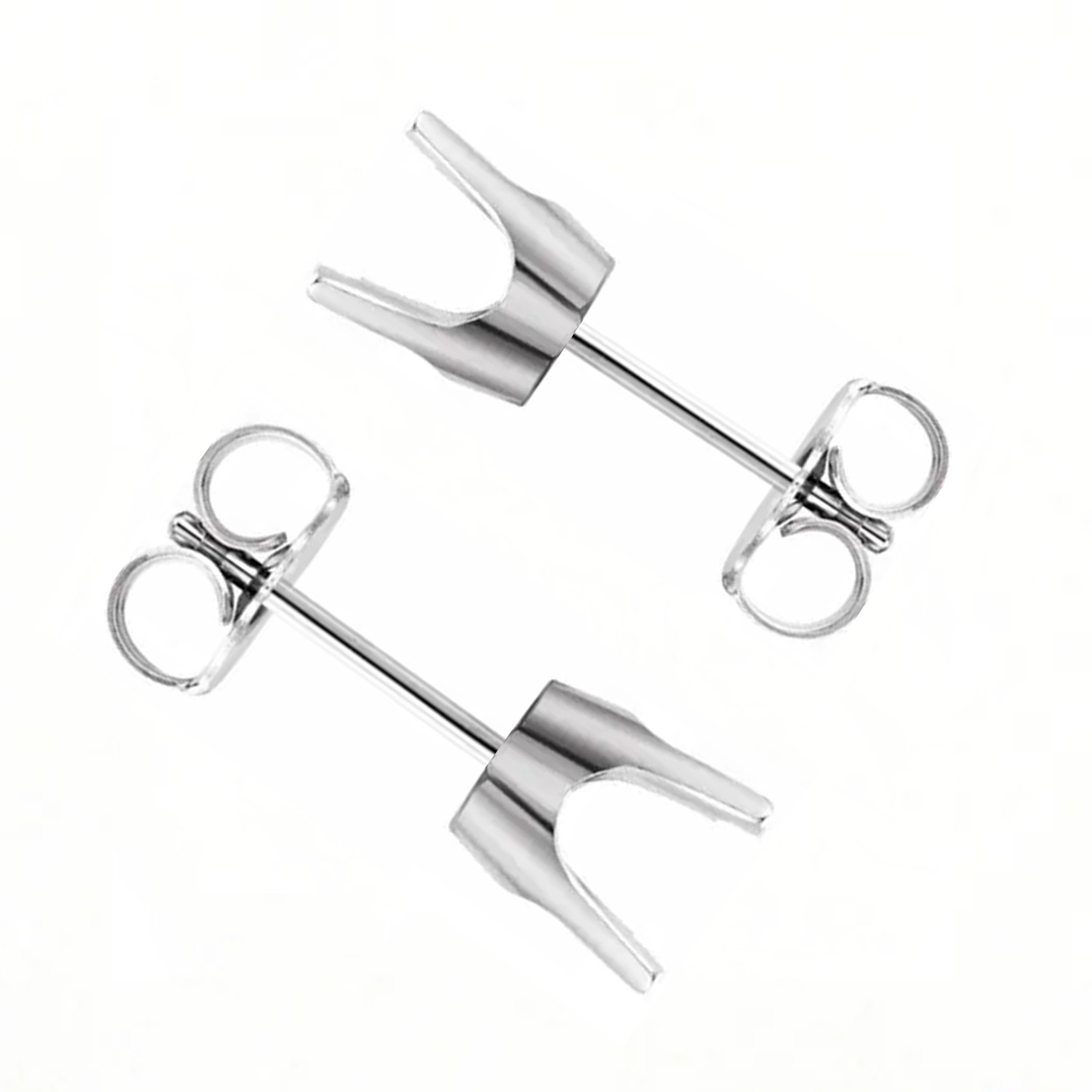 Earring Mountings Round Cut Pre-Notched 14K White Gold Solid Base Friction Back