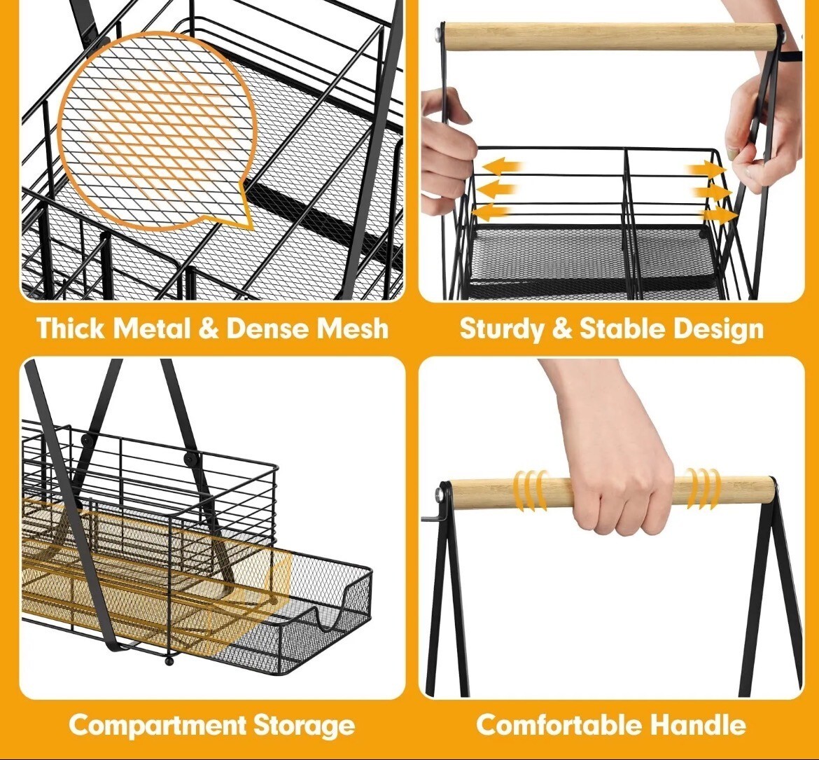 Picnic Caddy and Grill Utensil Caddy Adjustable Compartment Storage with Drawer
