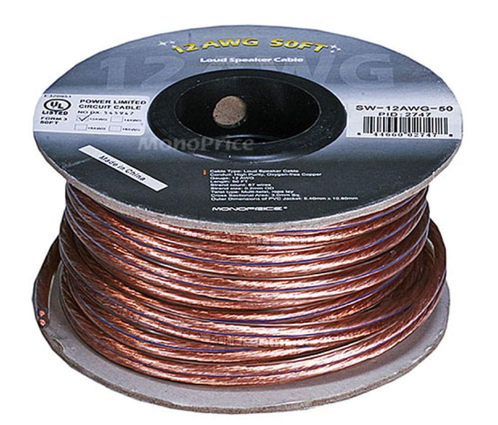 Monoprice Enhanced Oxygen-Free Copper Loud Speaker Wire - 50ft, Multicolor