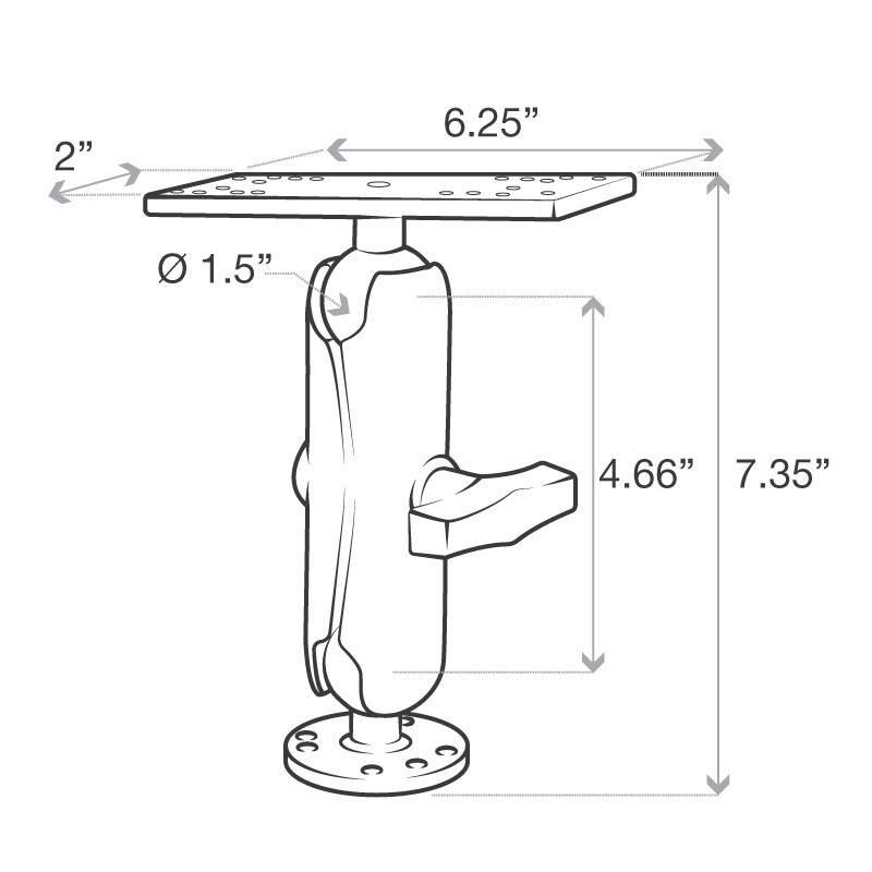 RAM Marine Drill-Down Mount for Marine Electronics, Fishfinders, Chartplotters
