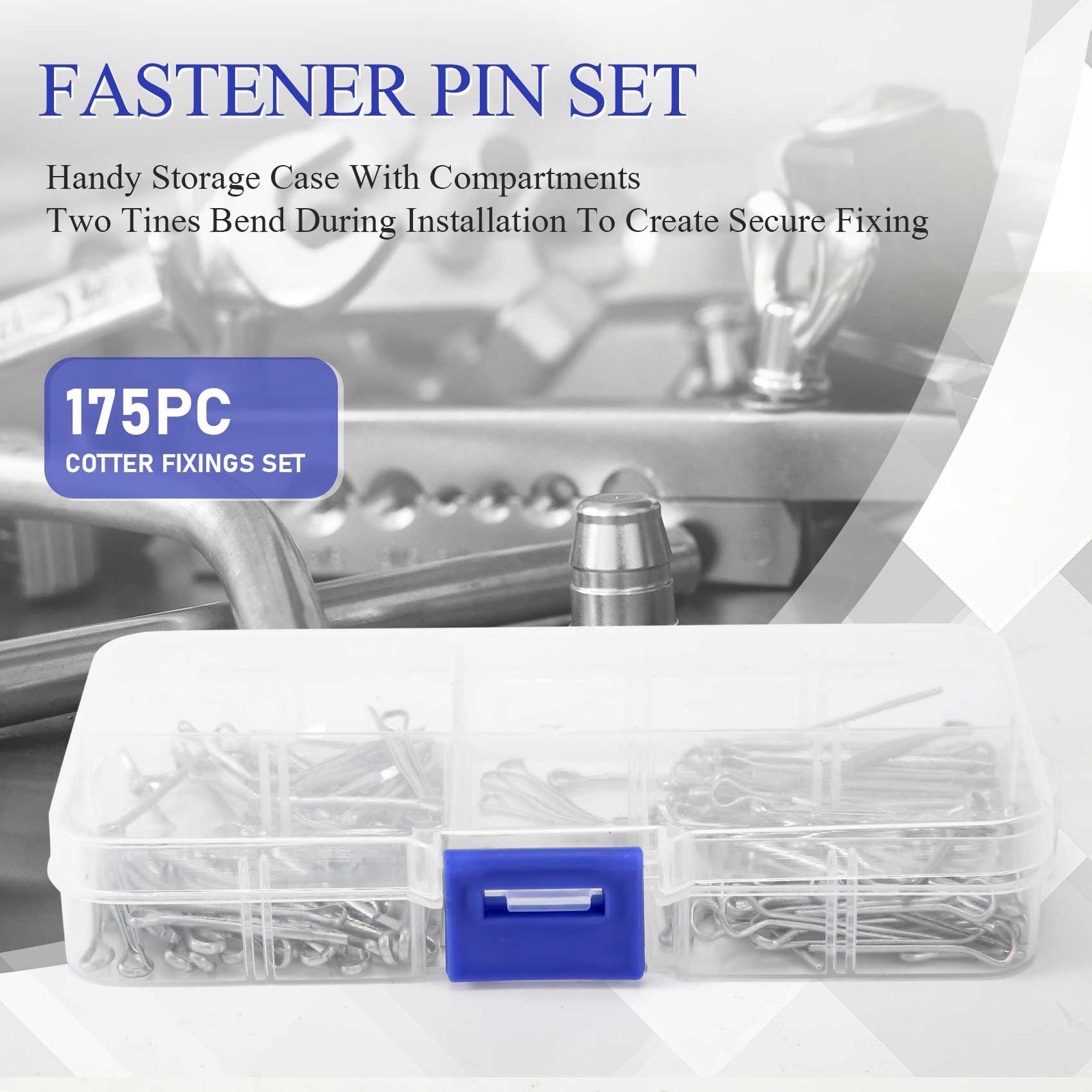 175Pc SPLIT PINS Cotter Fixings Set Assorted Sizes Zinc Plated Steel Hard6856