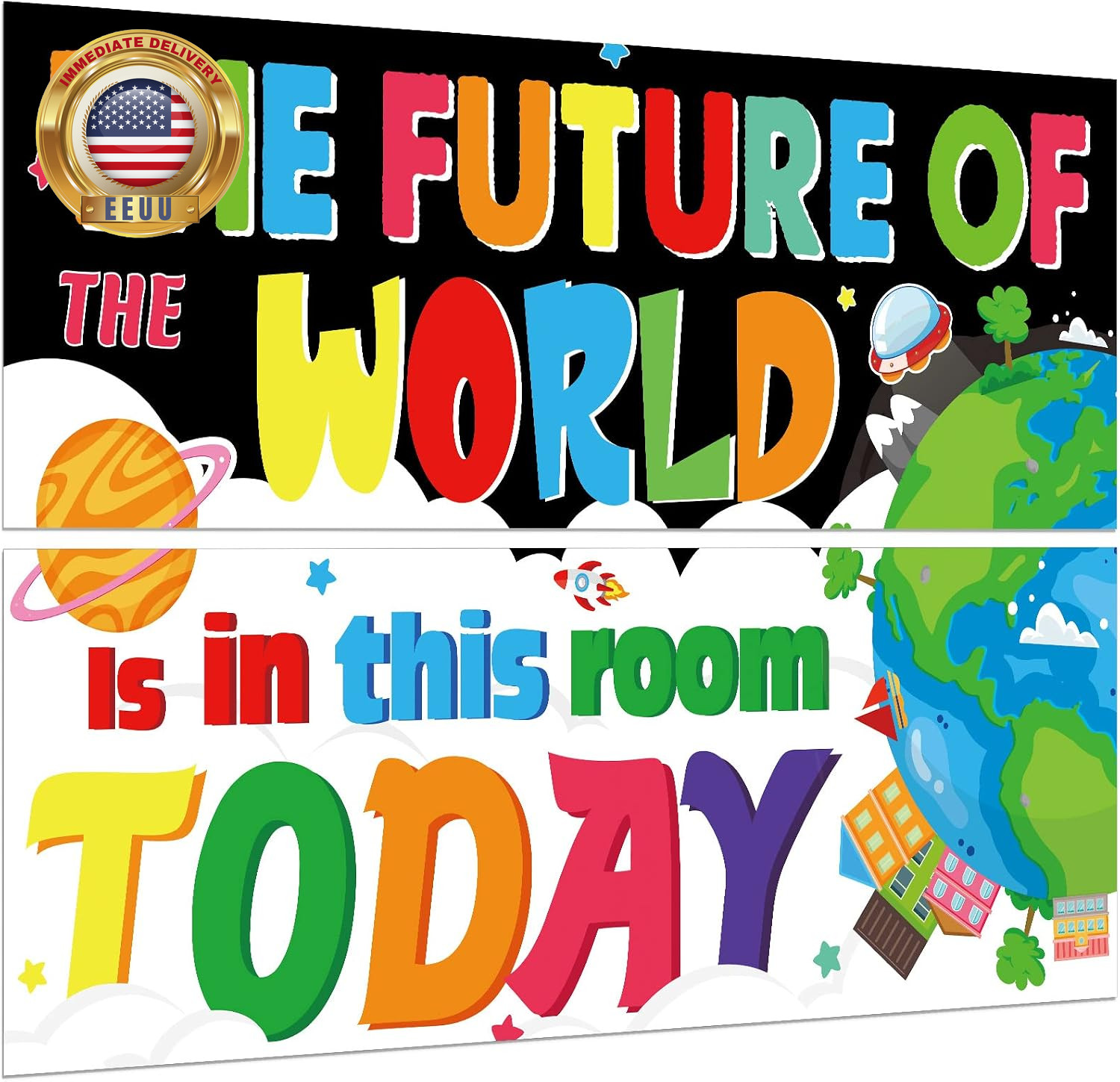 2PCS Classroom Decorations Banner Posters for Teachers Bulletin Board and Wall D