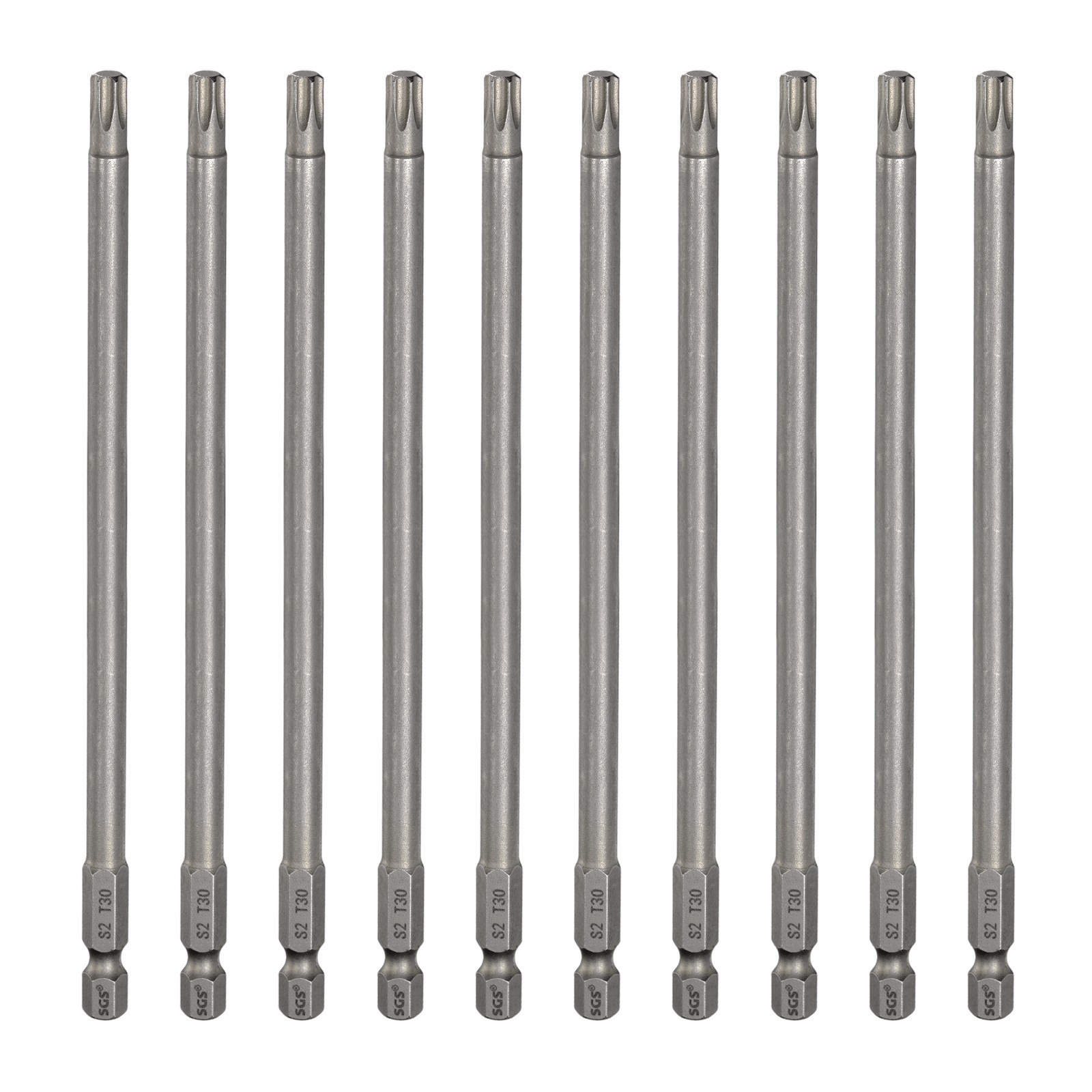 10pcs T30 Torx Head Screwdriver Bit 1/4" Hex Shank 6" Long Magnetic No Hole Tip