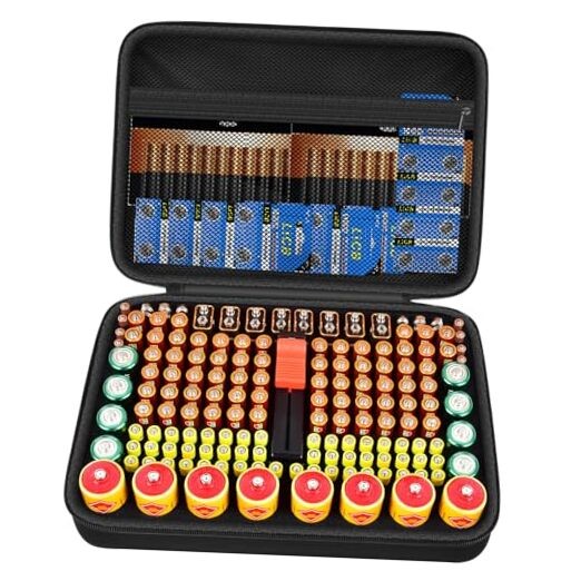 Battery Organizer Storage Case with Tester, Batteries Holder Box Carrying Black