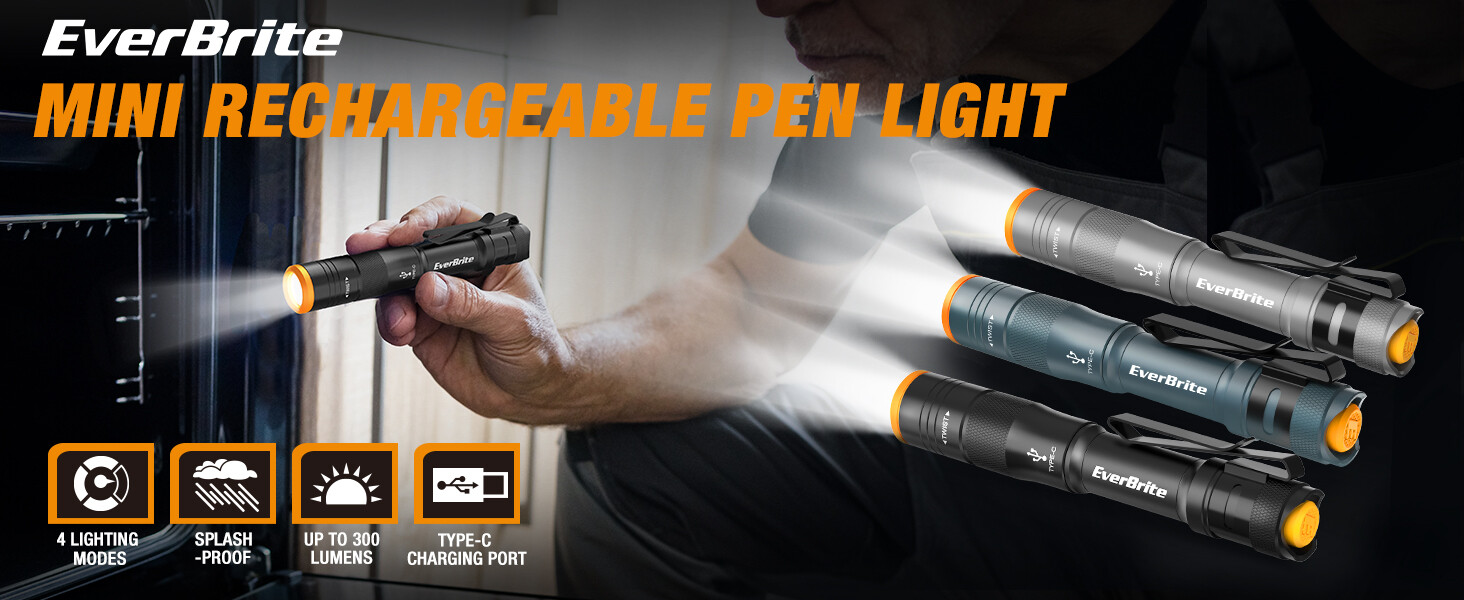 Mini Pen Light, Rechargeable Pocket Pen Flashlight with USB C Cable 4 Light Mode