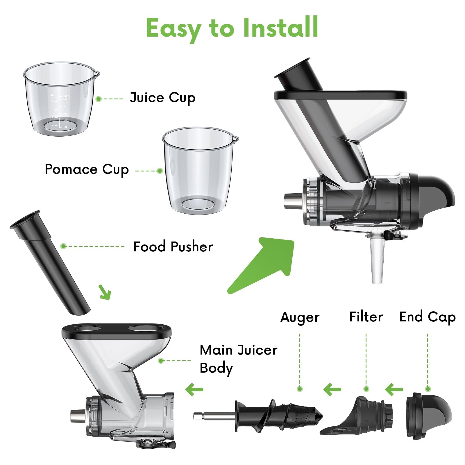 Masticating Juicer Attachment for KitchenAid Stand Mixer - Cold Press Dual Fe...