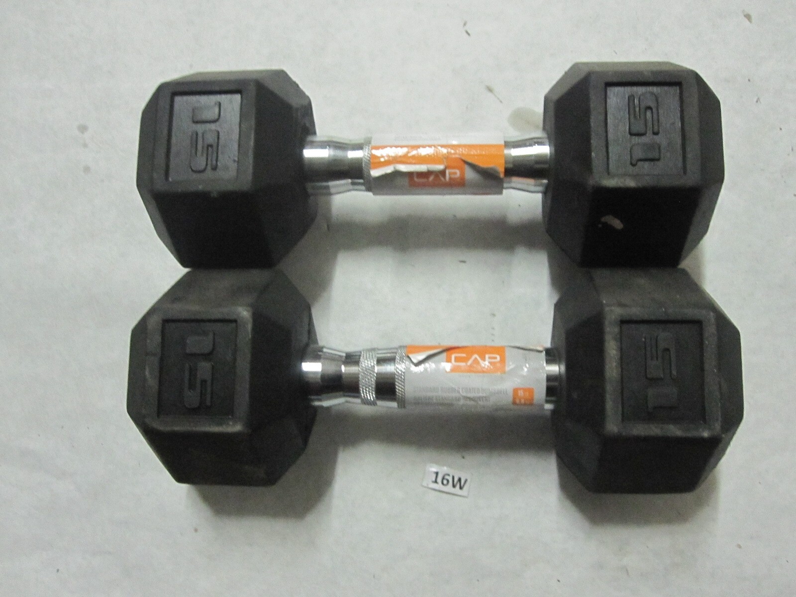 CAP PAIR of 15Lb Rubber Hex Dumbbells Strength Training Fitness Muscle Gym
