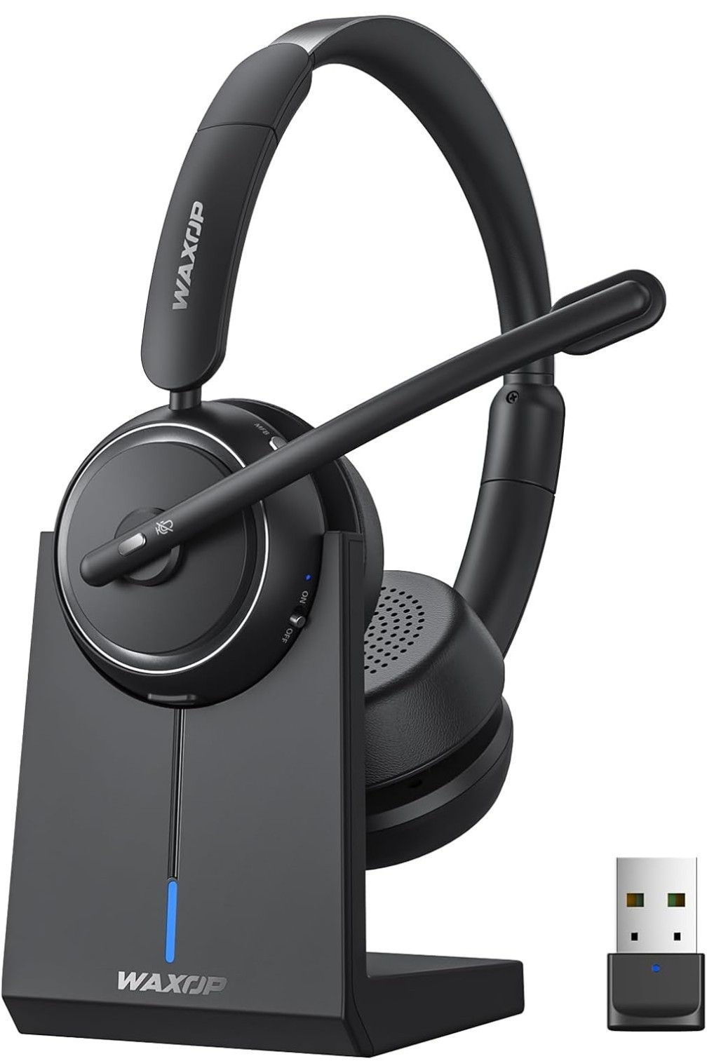 Waxop Wireless Headset For Work With Microphone And Noise Cancelling Black