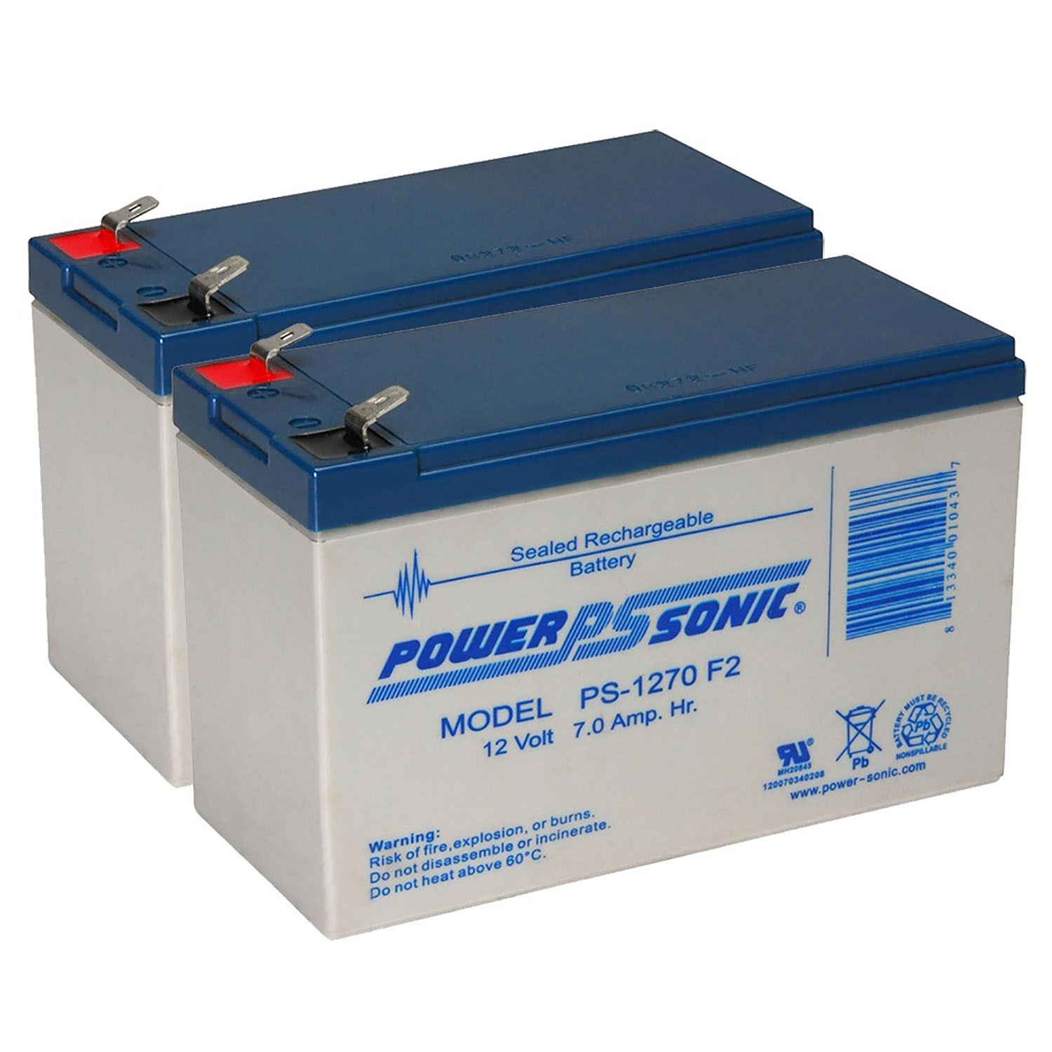 Power-Sonic 12V, 7Ah, AGM F2 Terminal Battery Compatible with OD 6-DW-7 - 2 Pack