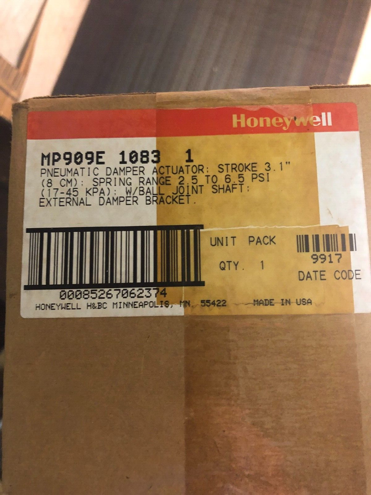 Honeywell MP909E1083 Pneumatic Damper Actuator NEW!