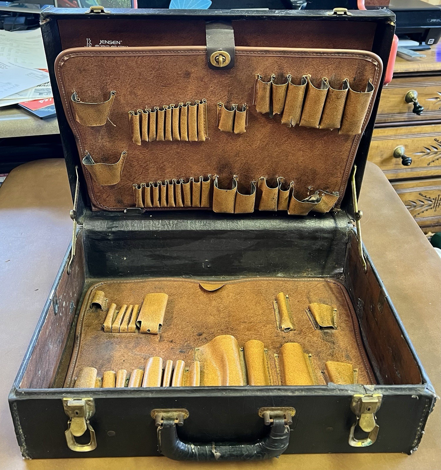Vintage Jensen Tools Locksmith Field Service Tool Kit Black Leather Parts Case