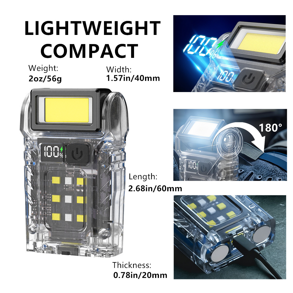 Mini Handheld LED Flashlight COB Warning Light Rechargeable Security Torch Lamp