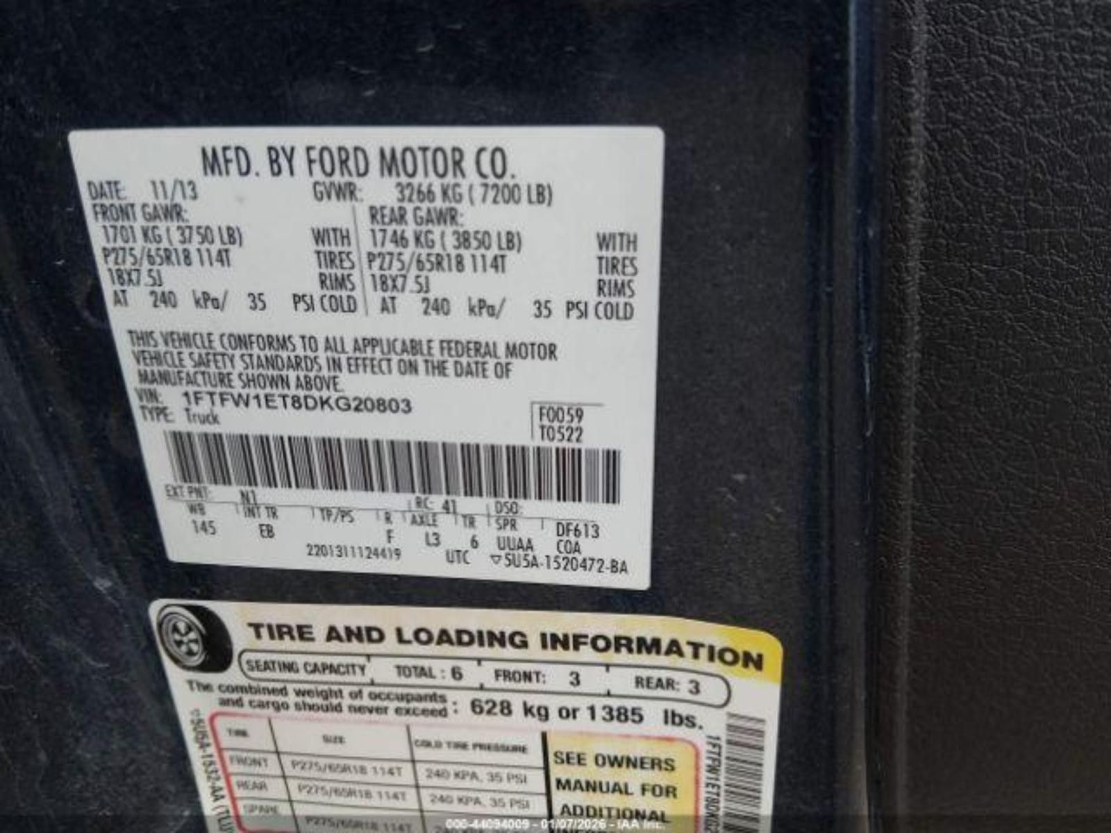 2013 FORD F150 PICKUP RR Door Trim Panel
