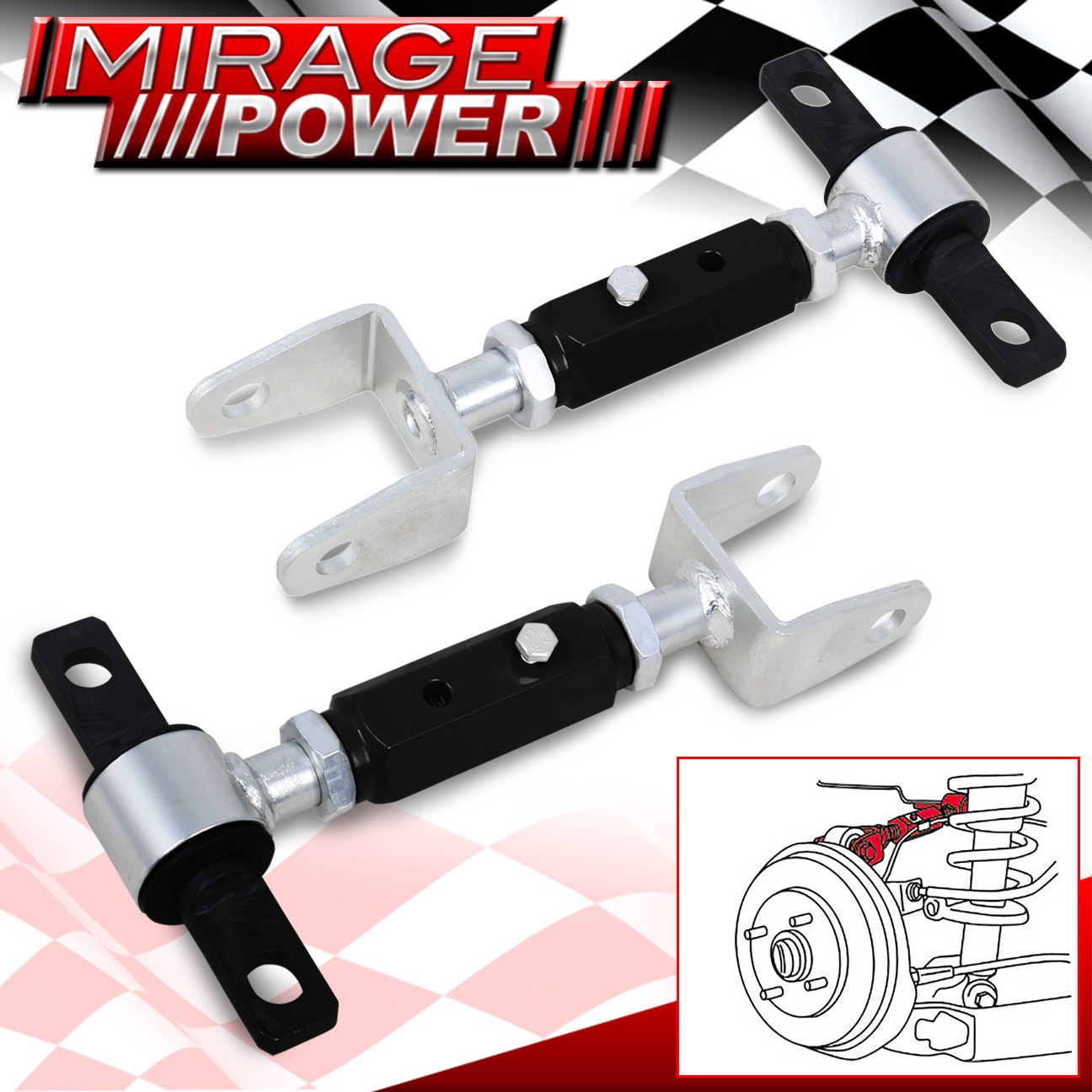 For 01-05 Civic / 02-06 RSX Rear Adjustable Alignment Camber Toe Arm Kit Black