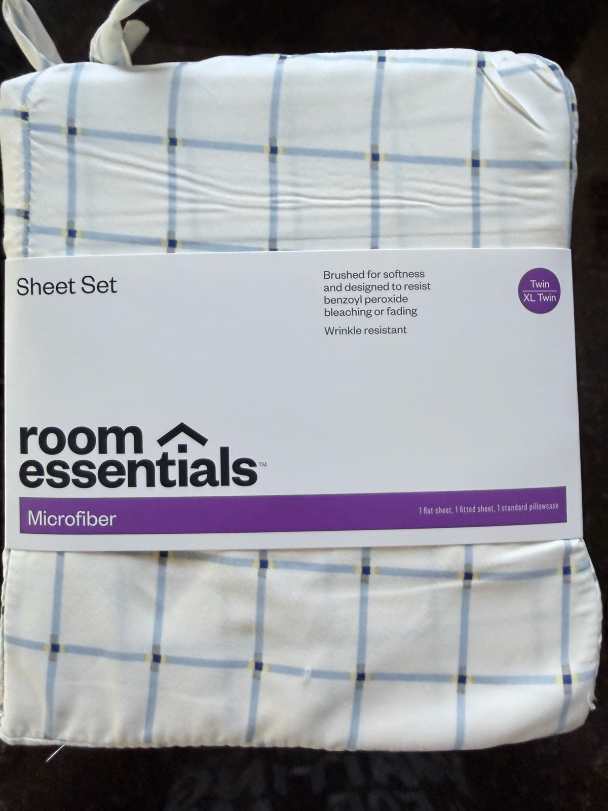 Room Essentials Microfiber Sheet Set White with Blue Stripes Twin XL New Sealed