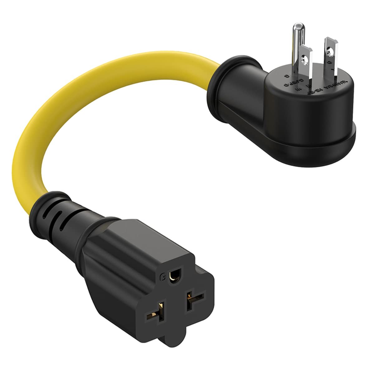 1-FT 12AWG Right-Angle 15 Amp Household AC Plug to 20-Amp Adapter Cable