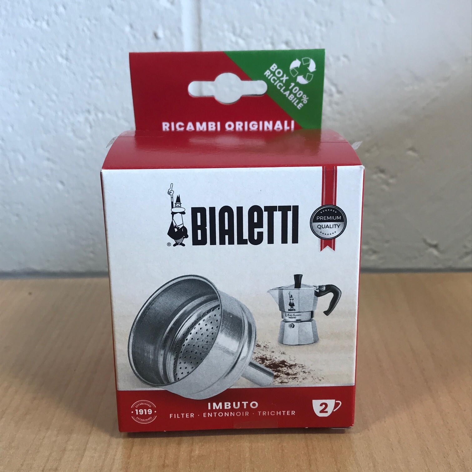 Bialetti 2 Cup Moka Express Pot Funnel Filter - Brand New Boxed - Made in Italy
