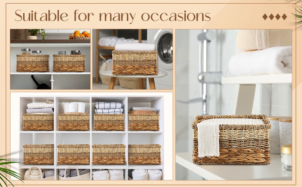 4 Pack Wicker Storage Basket for Organizing, Woven Baskets with Handles for