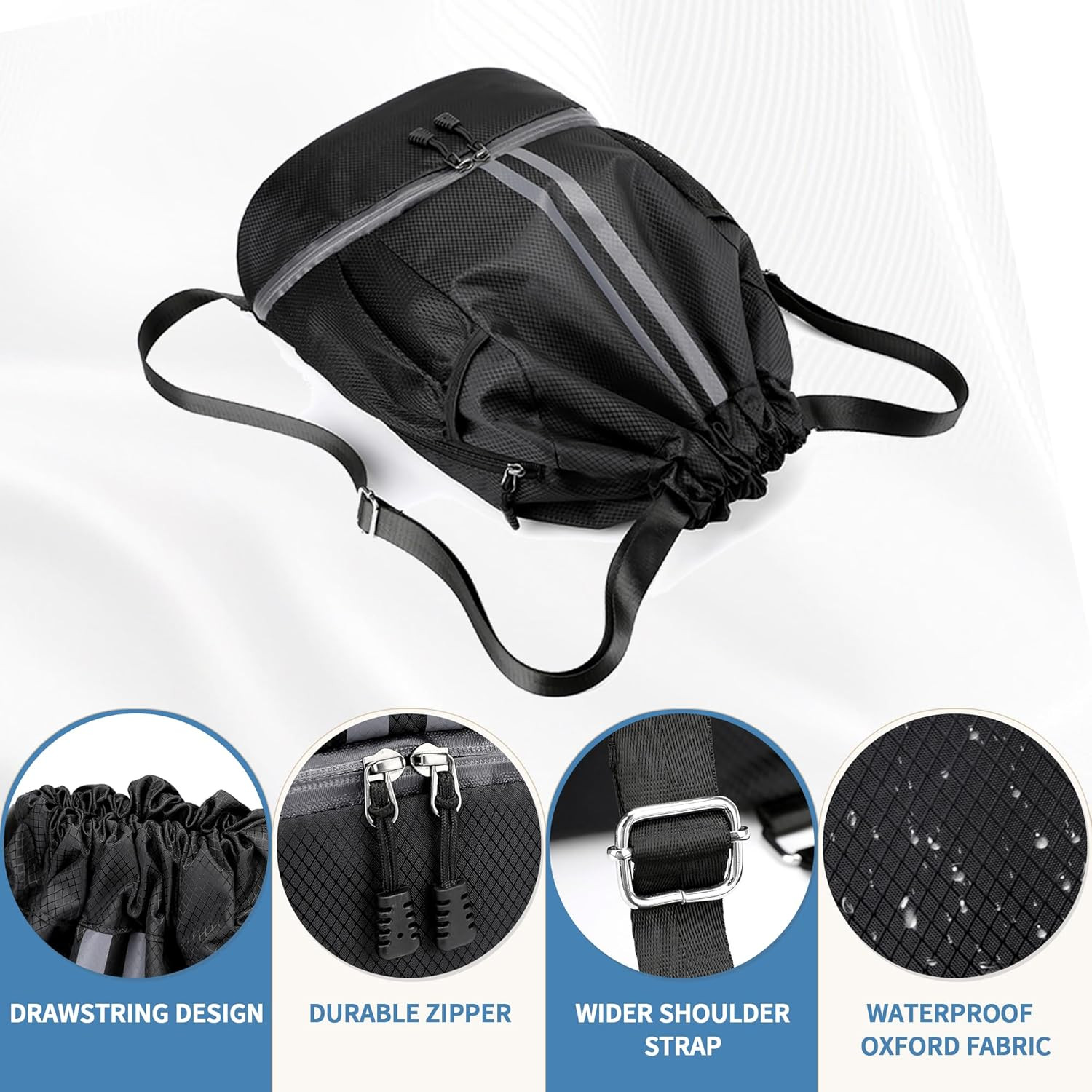 Drawstring Backpack Gym Bag with Shoes Compartment for Soccer, Basketball, Swim,