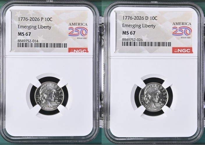 2026 P & D Emerging Liberty 10C Two-Coin Set NGC MS 67