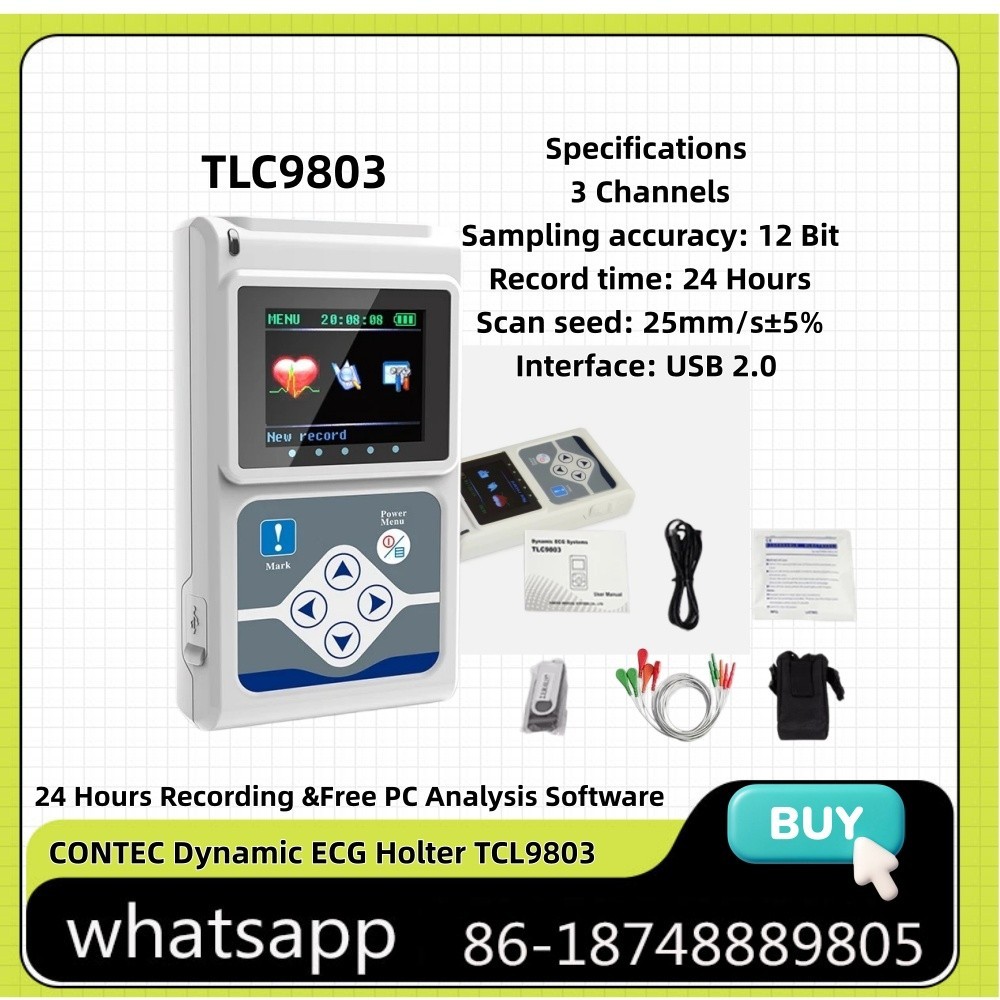 24H Dynamic ECG System 3-Lead Portable Recorder with PC Analysis Software