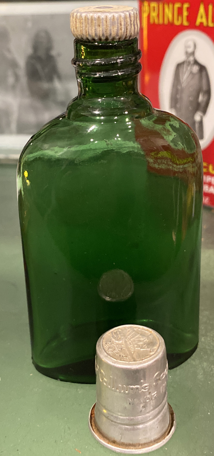 ANTIQUE FLASK w/ Jigger McCallum’s Scots UK GLASS & PEWTER MINI SIZE 4.5”