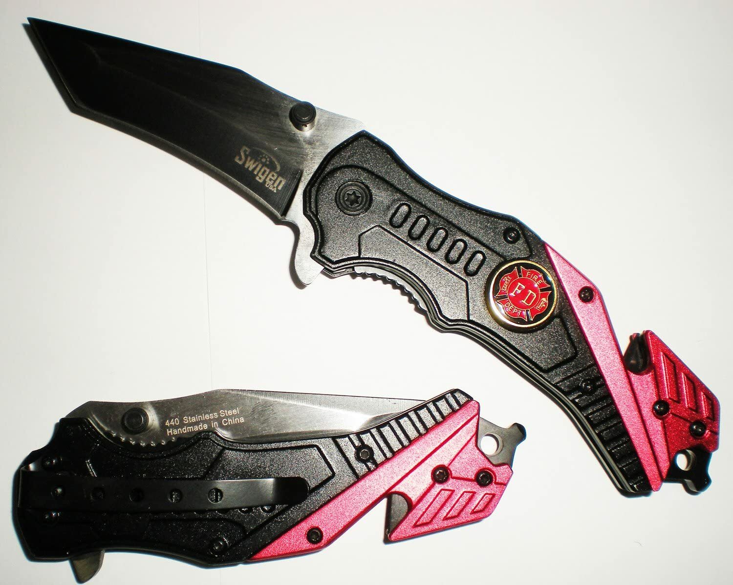 FIRE FIGHTER  Spring Assisted Open Assist Rescue Pocket Knife + Glass Break