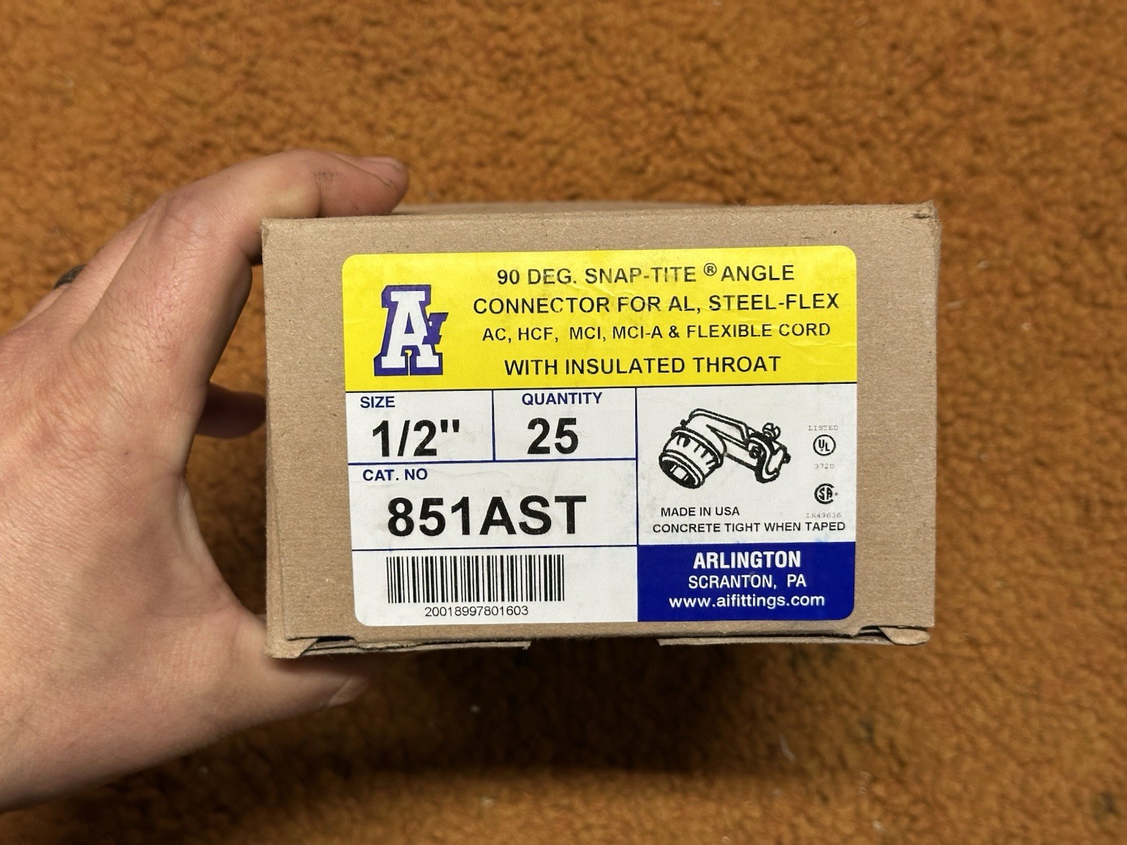 Aifittings 90 Deg Snap-Tite Angle Connector 851AST Box of 25 New NOS NIB S5