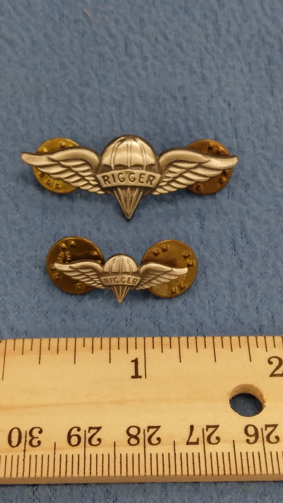 LOT OF 2 - U.S. Army Rigger Badges Pins - 1 3/4 INCH & 1 INCH