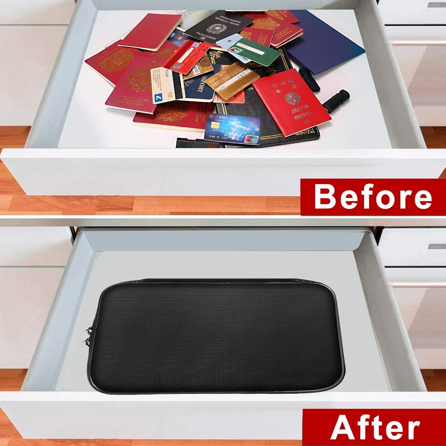 Small Fireproof Storage Organizer Case with Lock(9”x 5.3”x 3.7”), 3-Layer Soft M