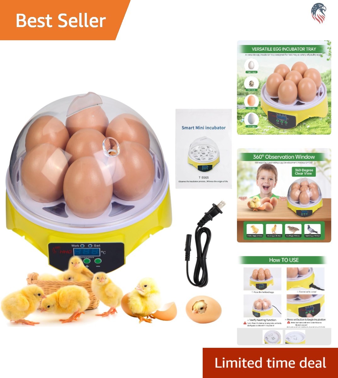 Lightweight 7-Egg Incubator - Automatic Temperature & Manual Humidity Control