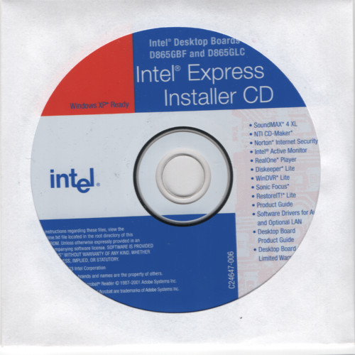Intel D865GBF D865GLC Motherboard Driver and Utilities Software Install CD-ROM