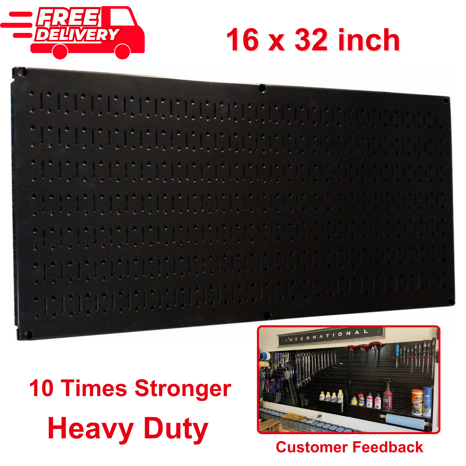 Wall Control Metal Pegboard Pack Powder-Coated Black 1-Panels 32 in. x 16 in.