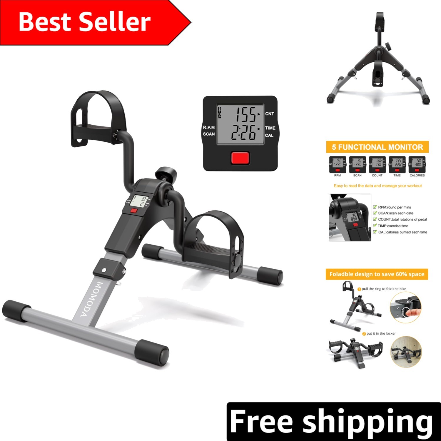 Lightweight Portable Exercise Bike with LCD Display - Ideal for Home & Office