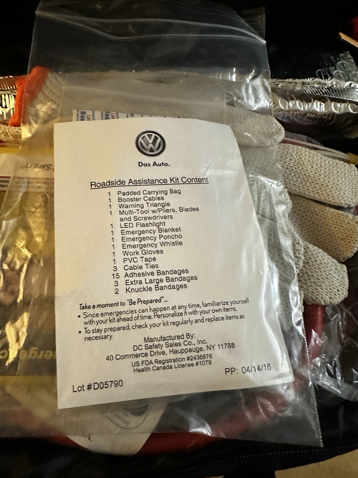 VOLKSWAGEN ROADSIDE ASSISTANCE KIT NEVER USED!