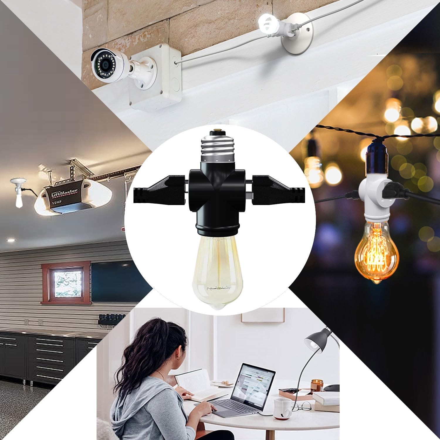 2 Pack, Light Socket to Plug Adapter, Convert E26 Light Socket to 3-Prong Out...