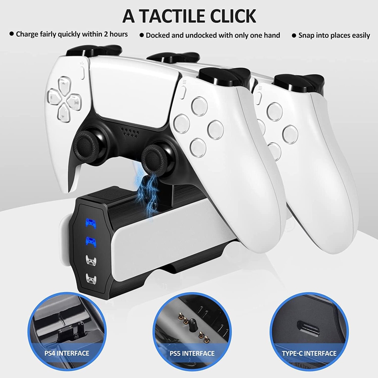 2 in 1 PS5 & PS4 Wireless Controller Charger, Charging Deck 4 PS5 PS4 Controller