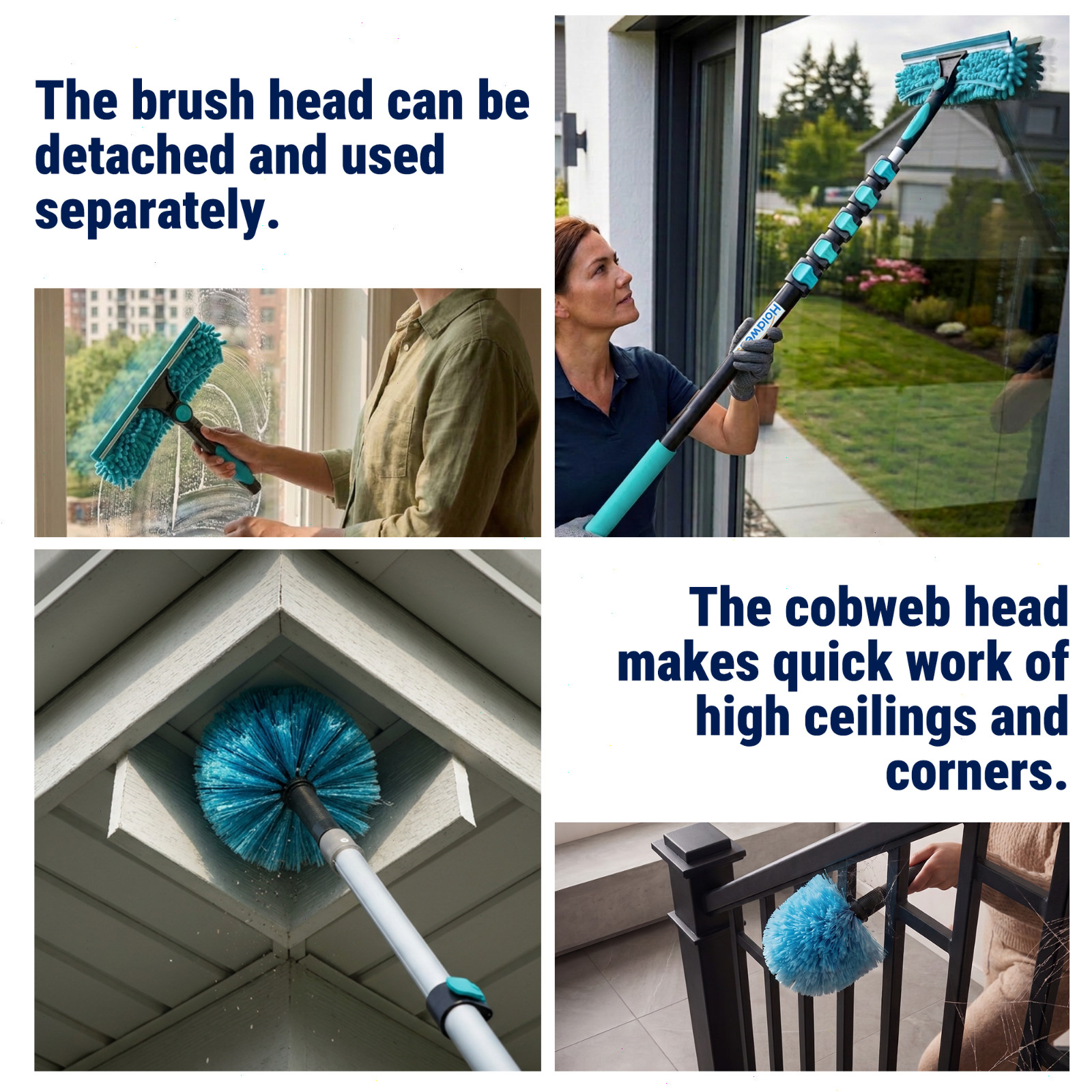 33FT Water Fed Pole Cleaning Kit with Extendable Pole, 180° Rotatable Head