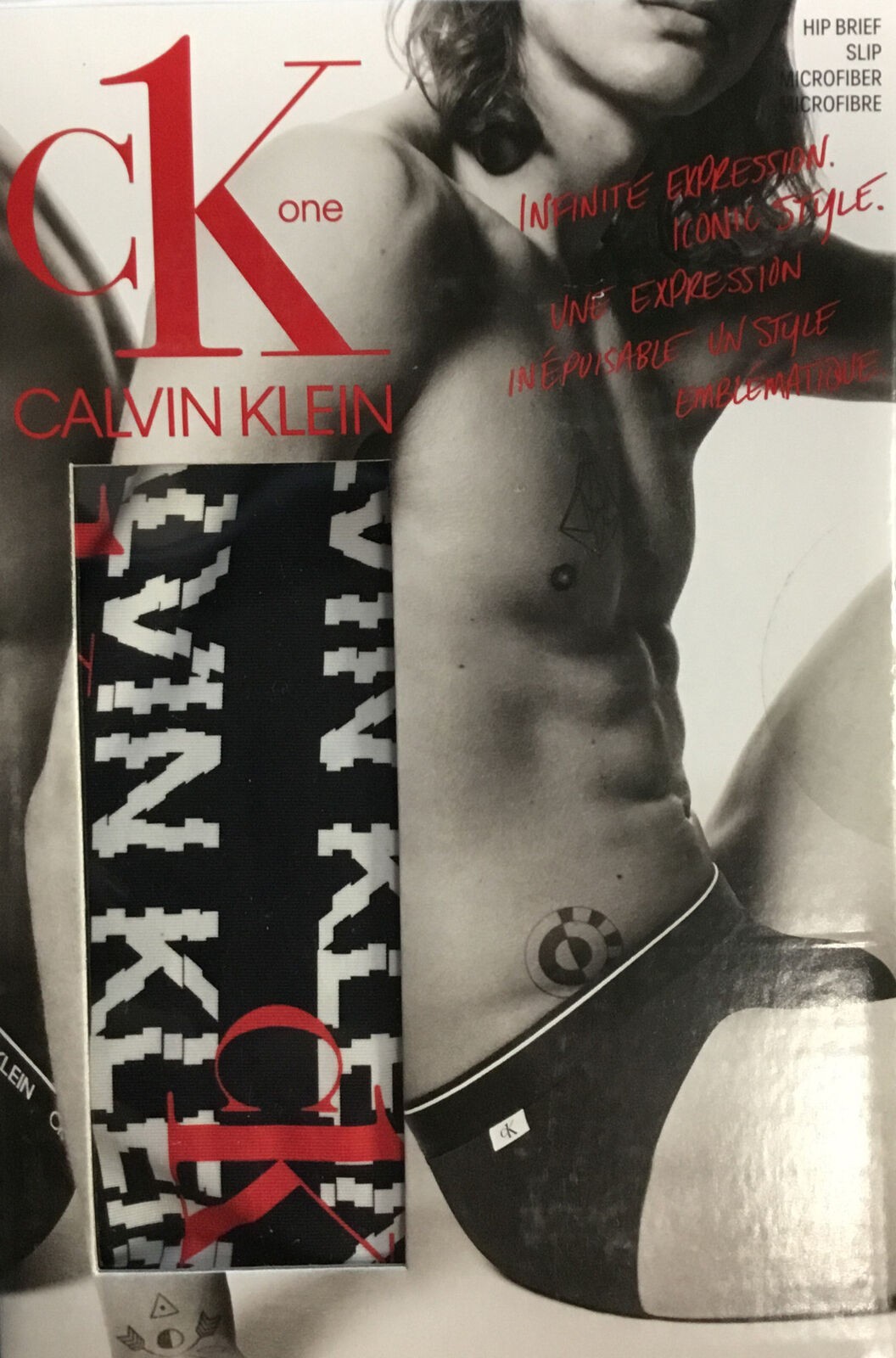 Calvein Klein  Men's CK ONE Microfiber Hip Brief Black with white writing Size M
