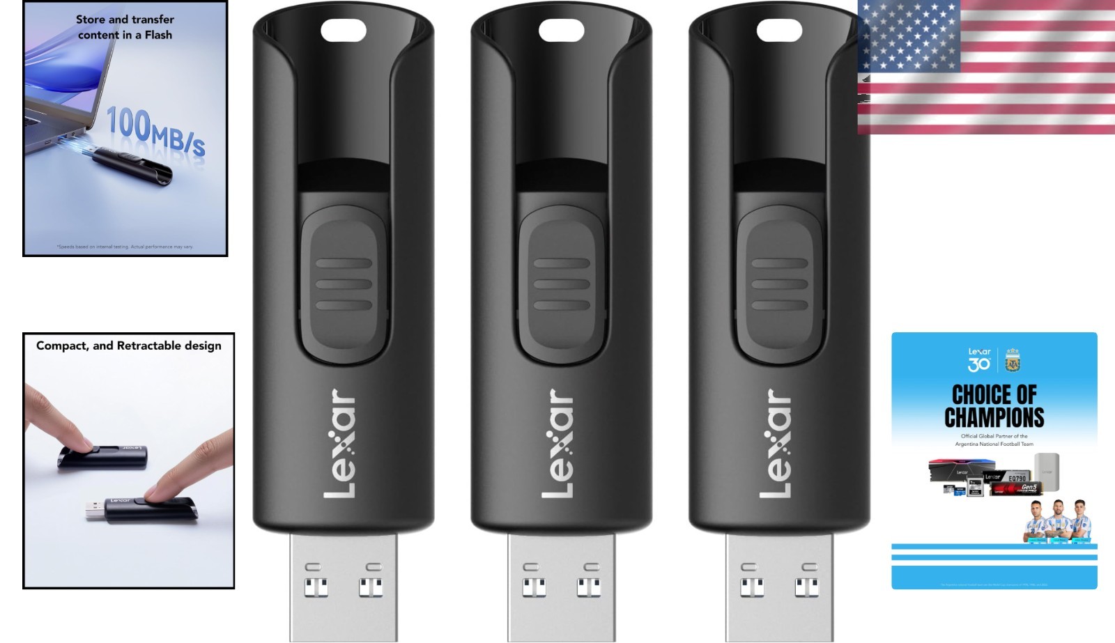 64GB USB 3.2 Flash Drive 3-Pack – Fast, Compact, Secure Storage