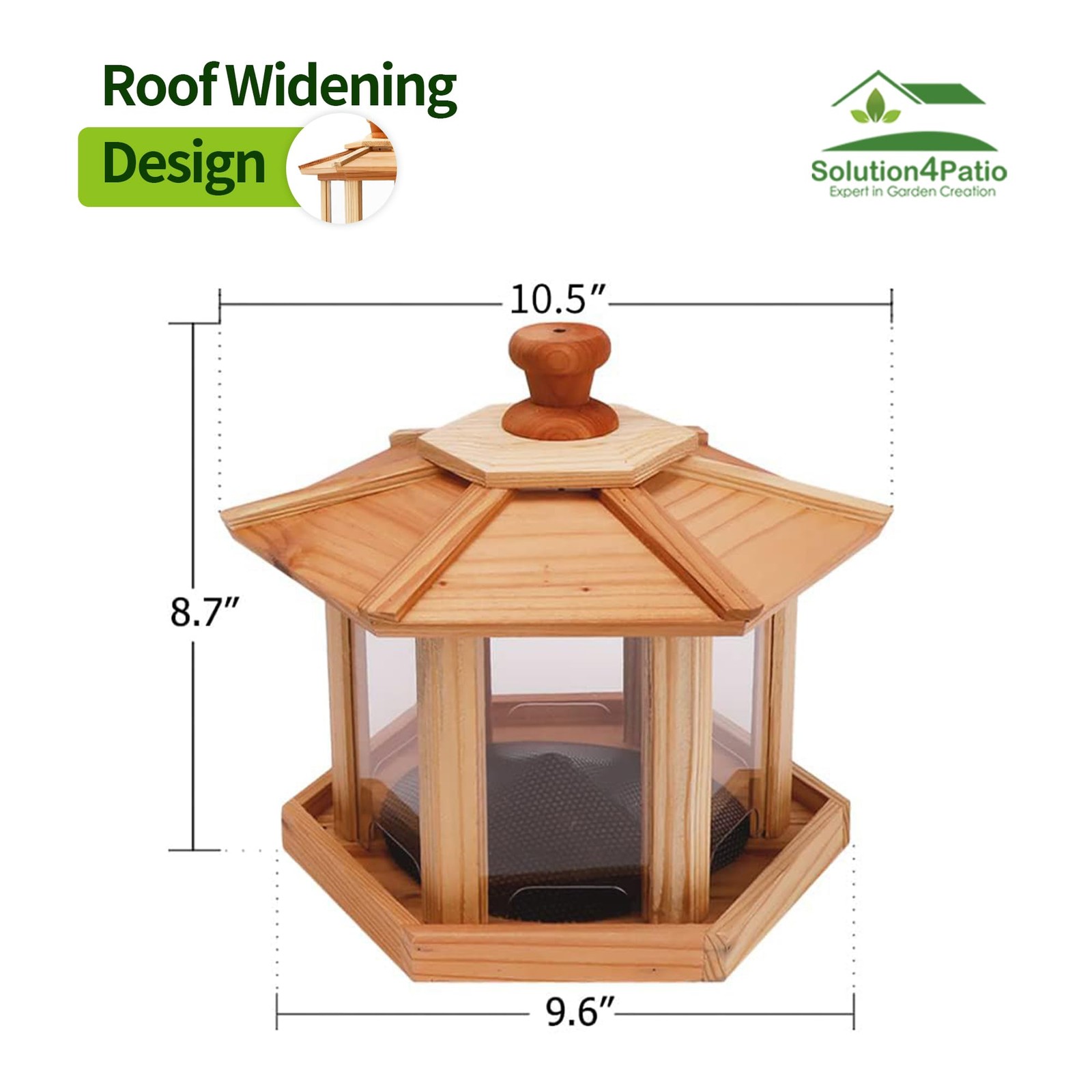 Solution4Patio Bird Feeder for Outdoors - USA Cedar Hexagon Gazebo Multicolor