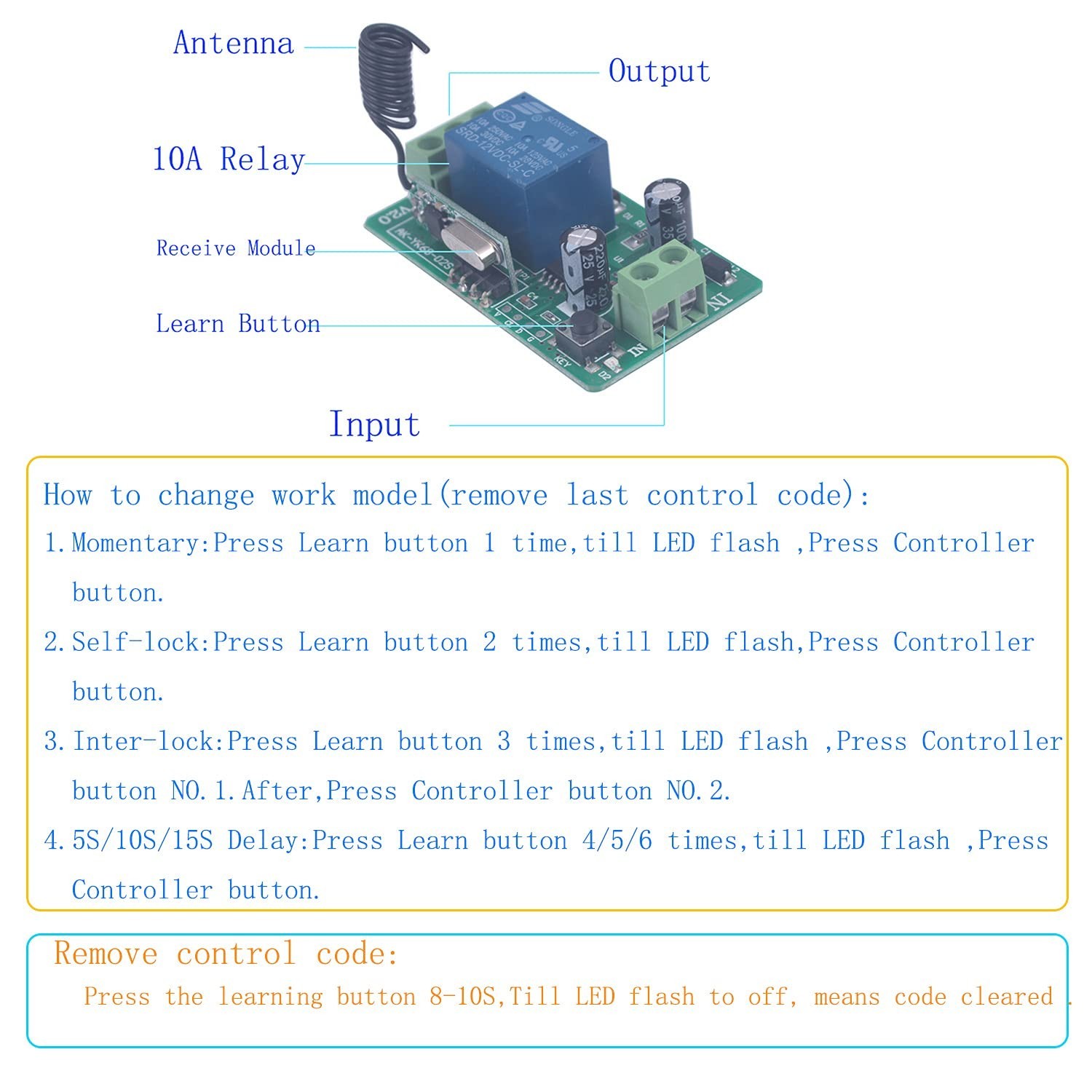 12V Wireless Remote Control Relay Switch,433MHz 10A Wireless Switch | Remote ...
