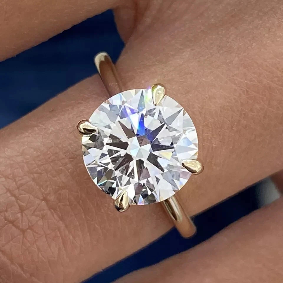 3.60 Ct White Moissanite Round Cut Prong Engagement Ring 14K Yellow Gold FN