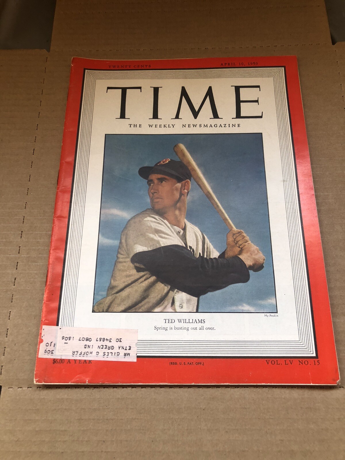 Magazine Time.  Ted Williams Red Sox April 10 1950.