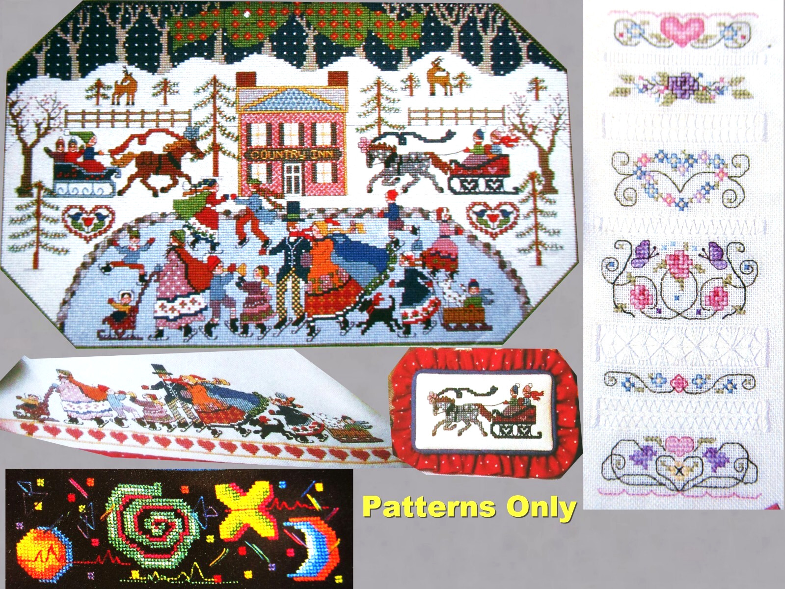 Winter Wonderland Skaters Drawn Thread Sampler Zany Moon CROSS STITCH PATTERNS