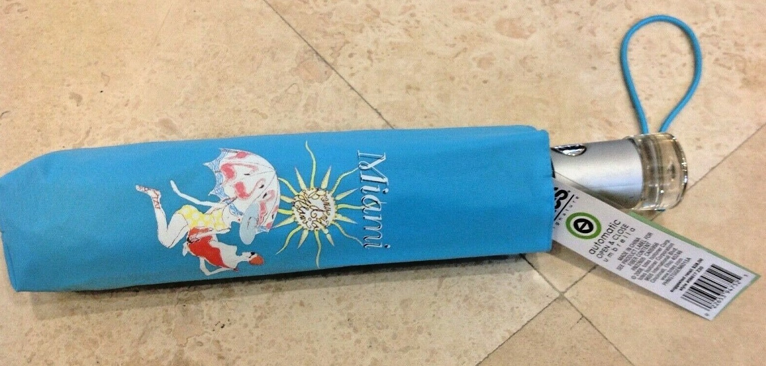 TOTES AUTOMATIC OPEN CLOSE UMBRELLA MIAMI TURQUOISE RETAIL-$28 NWT