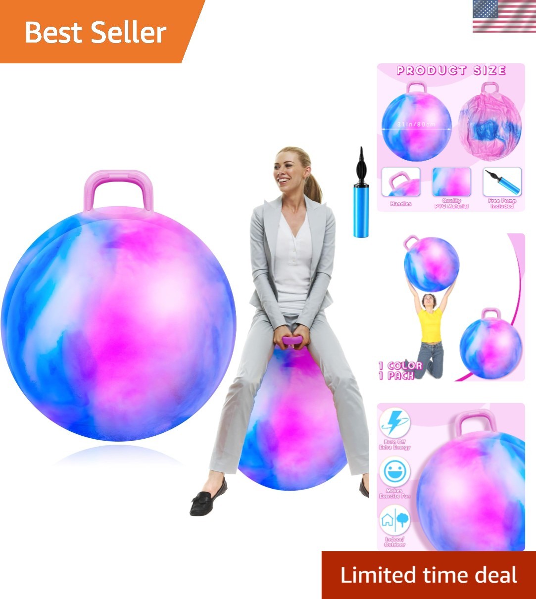 Durable 31-Inch Hopper Ball with Pump - Perfect for Outdoor Games & Fitness