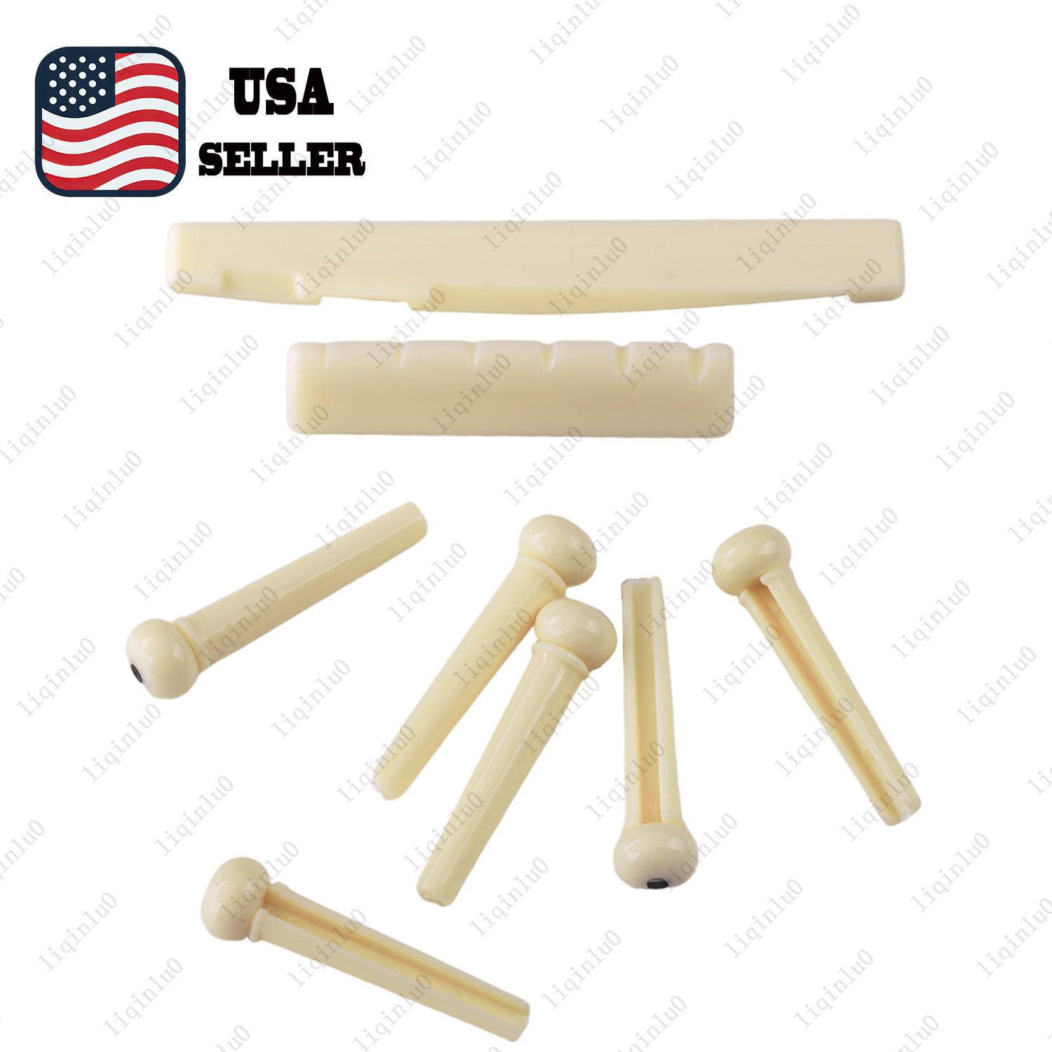 6-String Guitar Bridge Pins + Bridge Saddle + Nut for Acoustic Guitar - Cream
